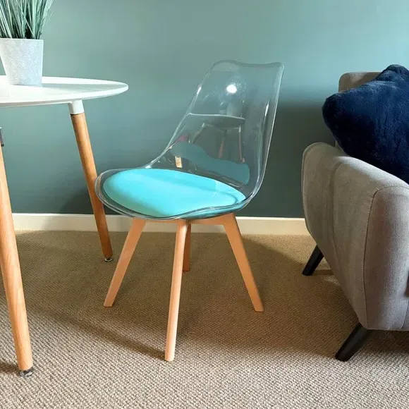 Clear Dining Chair with Seat Pad - Aqua, Plastic image
