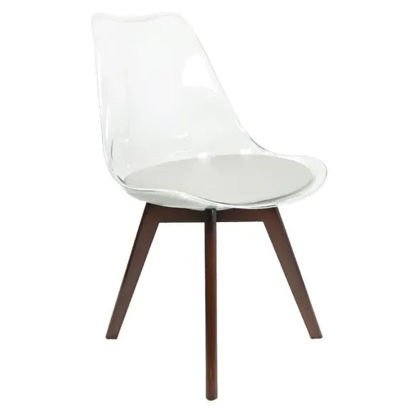 Clear Dining Chair with Seat Pad - Grey, Plastic