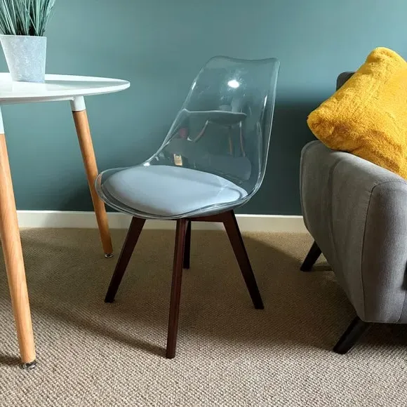 Clear Dining Chair with Seat Pad - Grey, Plastic