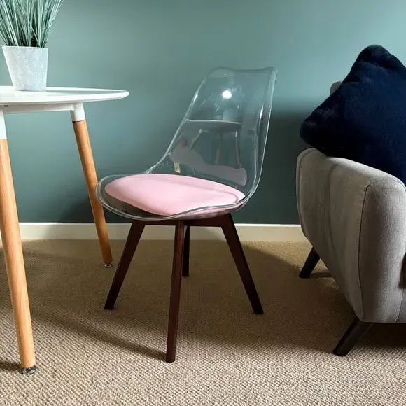 Clear Dining Chair with Seat Pad - Pink, Plastic