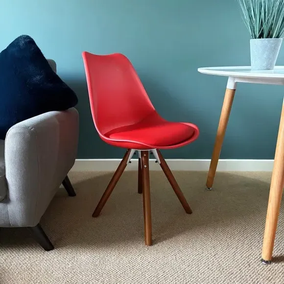 Dining Chair with Pyramid Legs - Red, Plastic