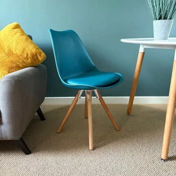 Dining Chair with Pyramid Legs - Teal, Plastic