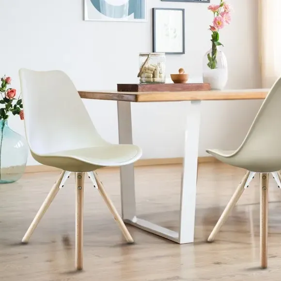 Dining Chair with Pyramid Legs - Vanilla, Plastic