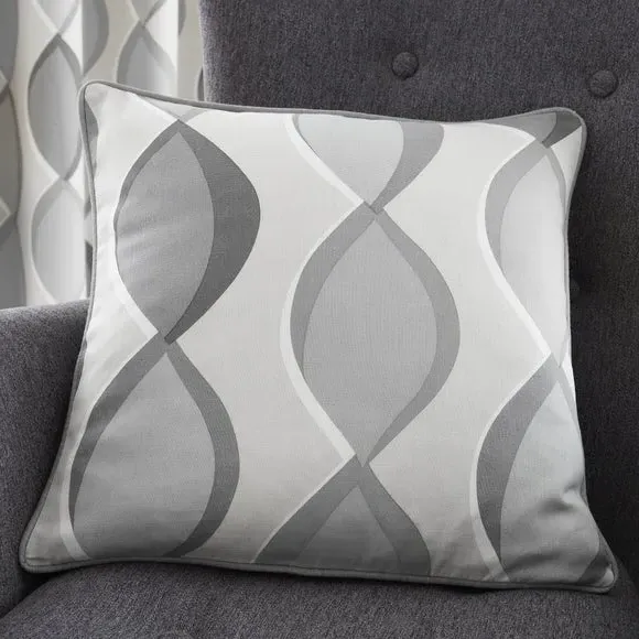 Ogee Pattern Cushion with Zip Cover - Grey, Cotton