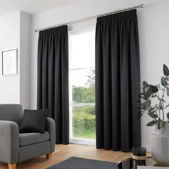 Pencil Pleat Curtains with Dim Out - Black
