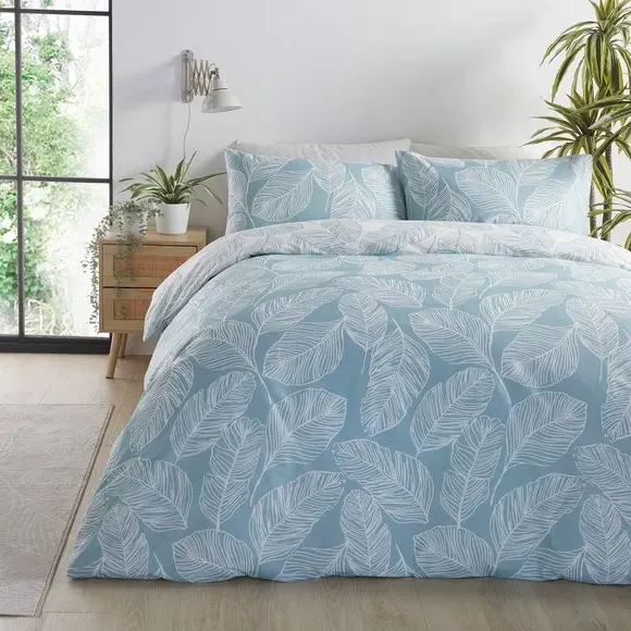 Reversible Duvet Cover Set - Duck Egg, Polycotton