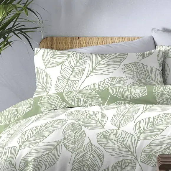 Reversible Duvet Cover Set - Green, Polycotton