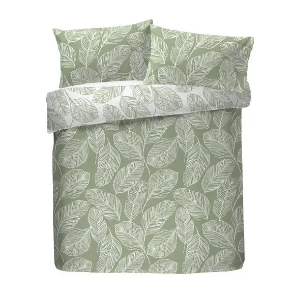 Reversible Duvet Cover Set - Green, Polycotton