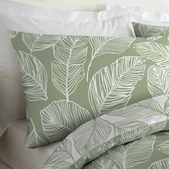 Reversible Duvet Cover Set - Green, Polycotton