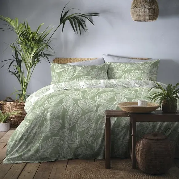 Reversible Duvet Cover Set - Green, Polycotton