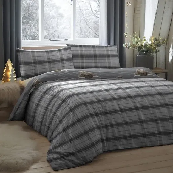 Reversible Duvet Cover Set - Grey, Polycotton