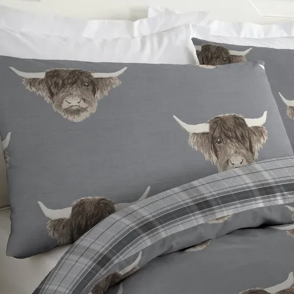Reversible Duvet Cover Set - Grey, Polycotton