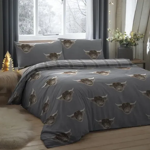 Reversible Duvet Cover Set - Grey, Polycotton