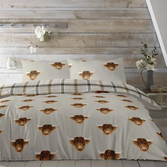 Reversible Duvet Cover Set - Light Grey, Polycotton