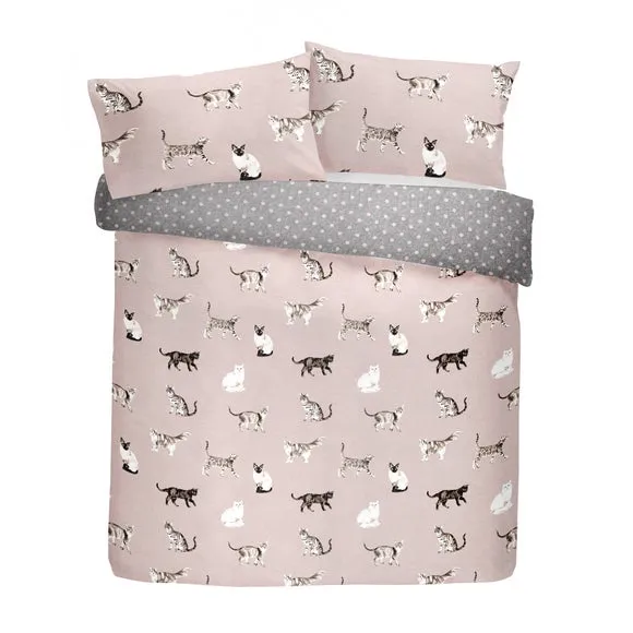 Reversible Duvet Cover Set - Pink, Polycotton