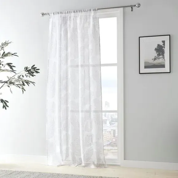Slot Top Voile Panel with Leaf Print - Grey