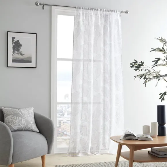 Slot Top Voile Panel with Leaf Print - Grey image