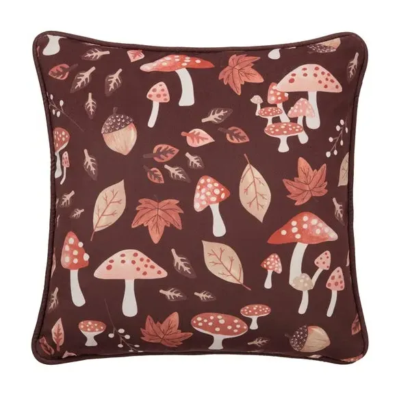 Square Cushion with Forest Design - Chocolate, Velvet