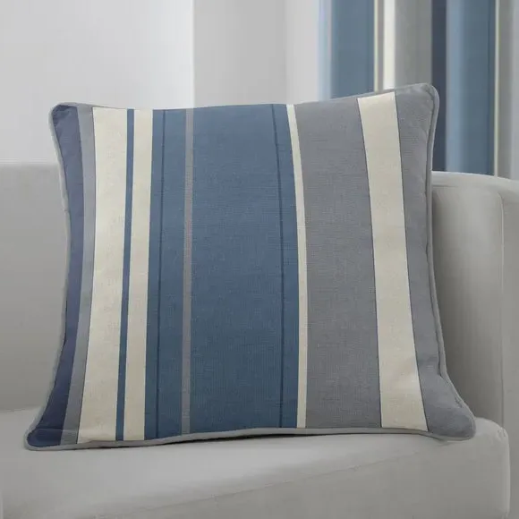 Striped Cushion with Piped Edge - Blue, Cotton