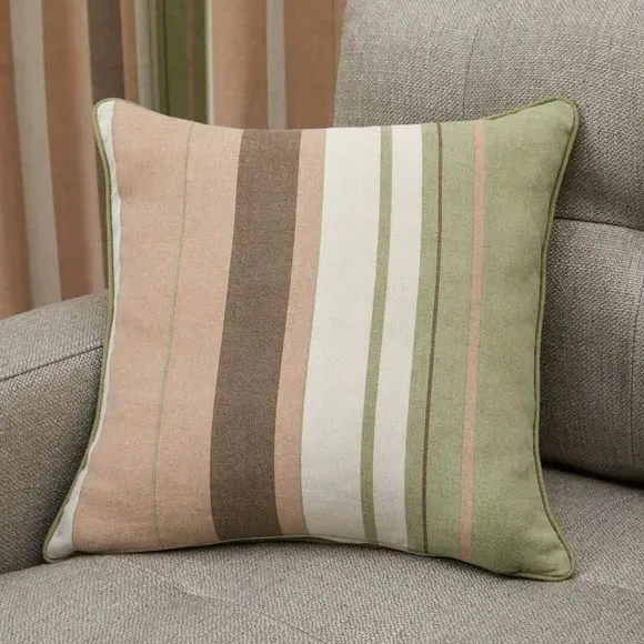 Striped Cushion with Piped Edge - Green, Cotton