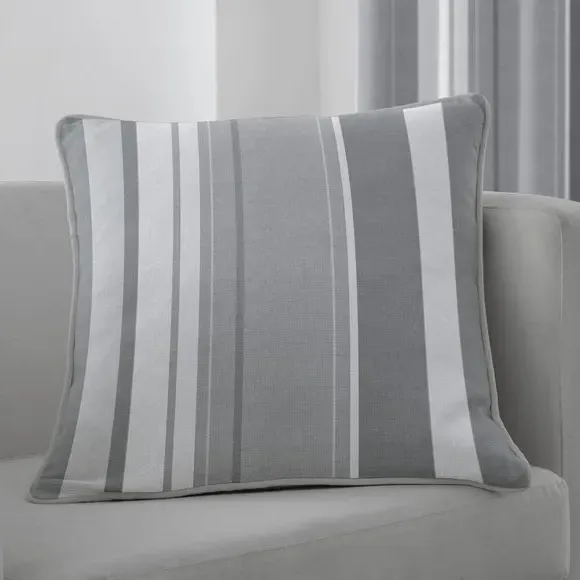 Striped Cushion with Piped Edge - Grey, Cotton