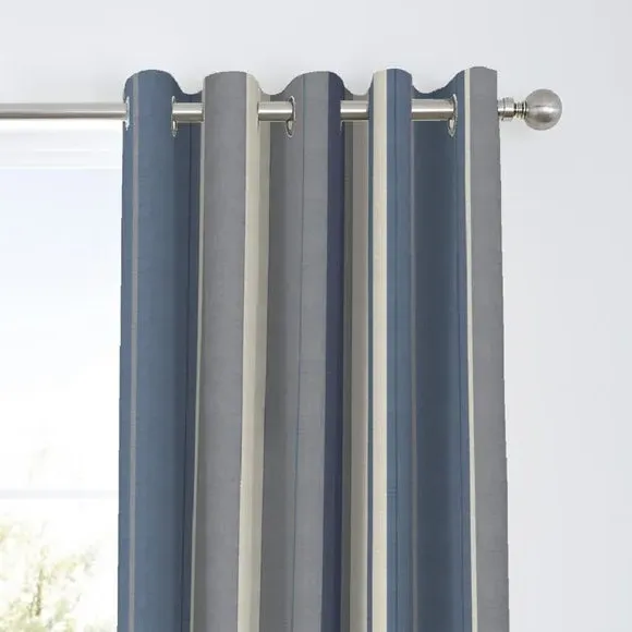 Striped Eyelet Curtains - Blue, Cotton image