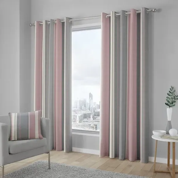 Striped Eyelet Curtains - Blush, Cotton