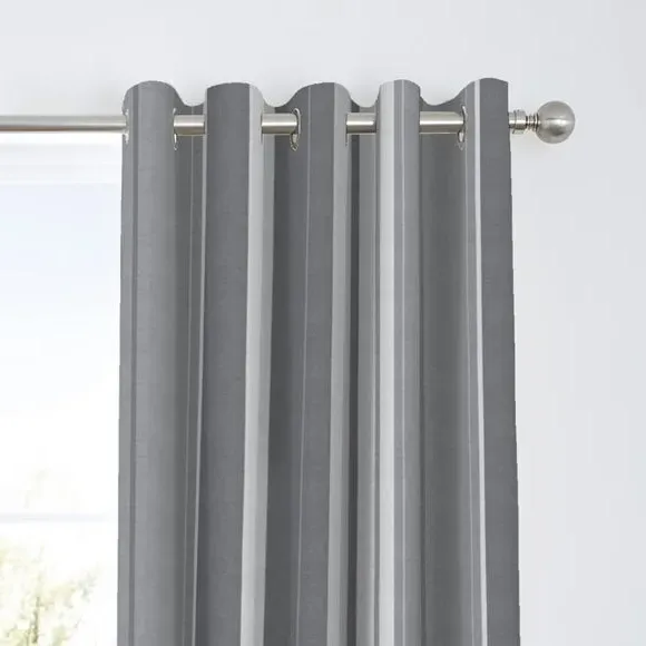 Striped Eyelet Curtains - Grey, Cotton