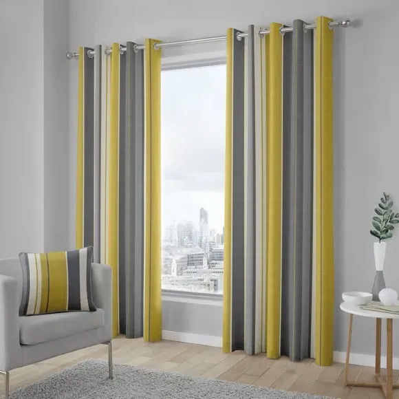 Striped Eyelet Curtains - Ochre, Cotton
