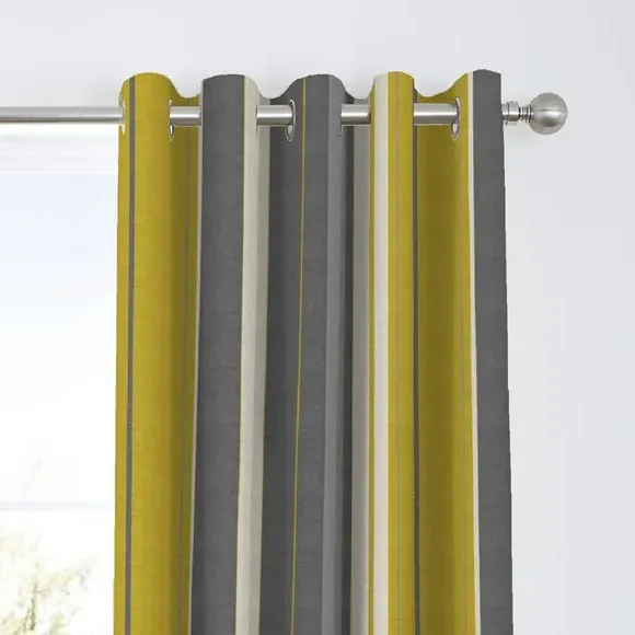 Striped Eyelet Curtains - Ochre, Cotton