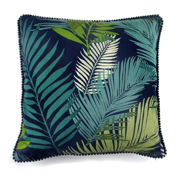 Tropical Cushion with Zip Opening - Teal, Cotton