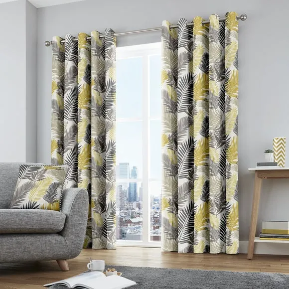 Tropical Eyelet Curtains - Ochre, Polyester