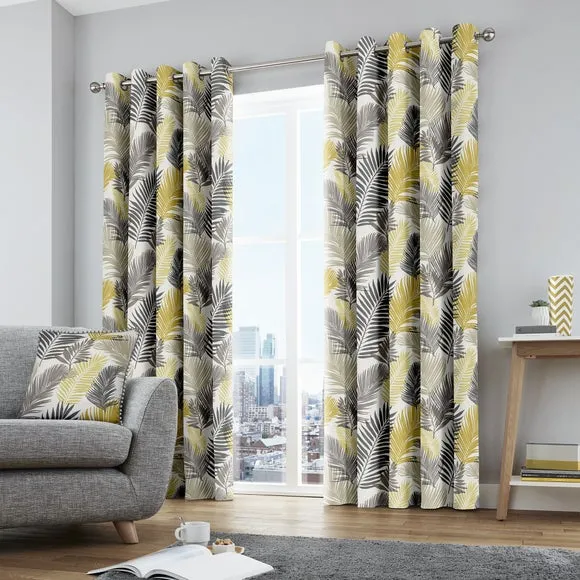 Tropical Eyelet Curtains - Ochre, Polyester