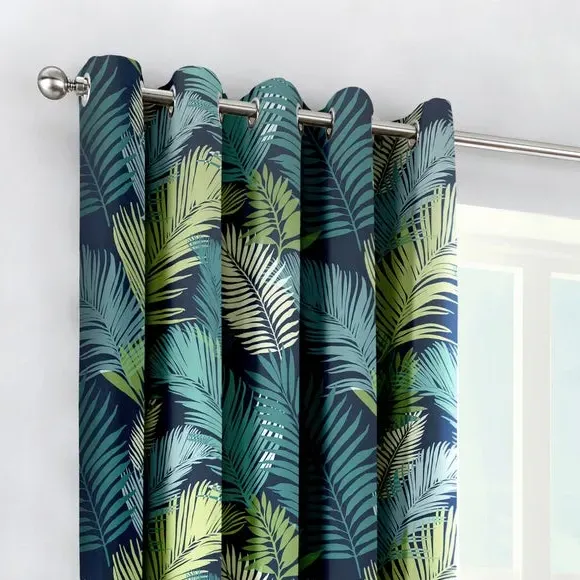 Tropical Eyelet Curtains - Teal, Polyester