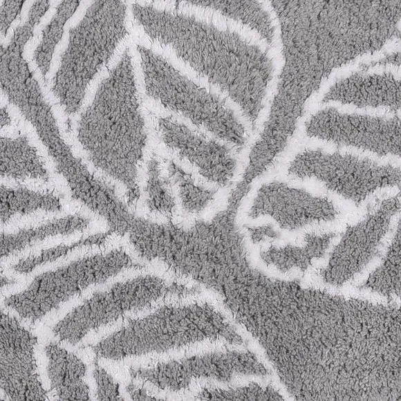 Tufted Bath Mat with Leaf Print - Grey, Cotton