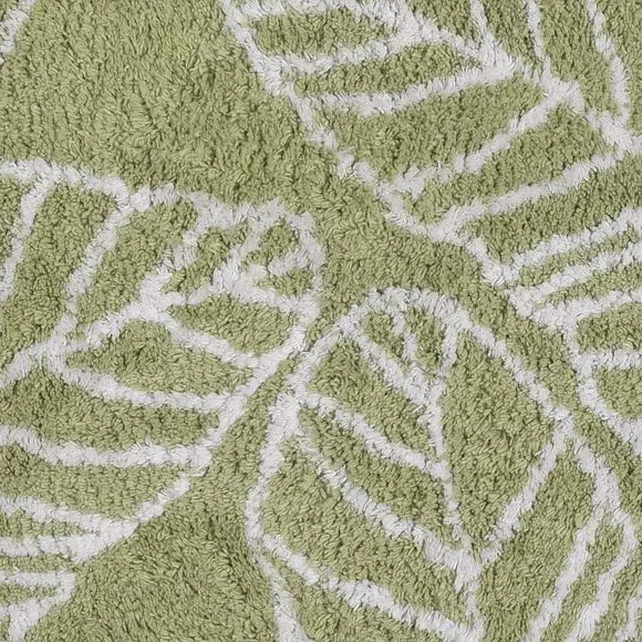 Tufted Bath Mat with Leaf Print - Khaki, Cotton