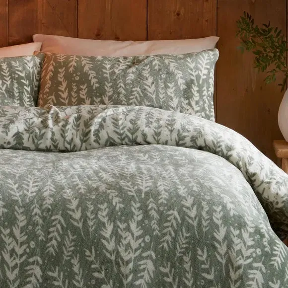 Winter Foliage Duvet Cover Set - Green, Fleece