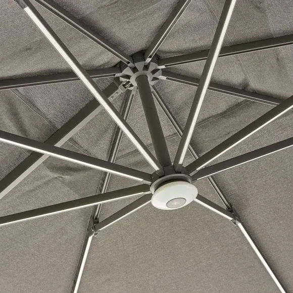3m Tilt Parasol with LED Light - Light Grey