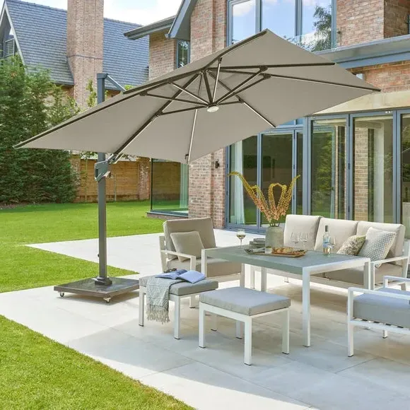 3m Tilt Parasol with LED Light - Light Grey