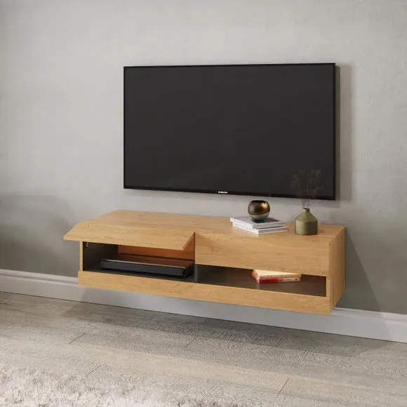 120cm Floating TV Unit with LEDs - Light Wood