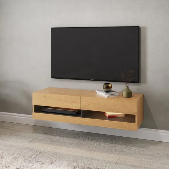 120cm Floating TV Unit with LEDs - Light Wood