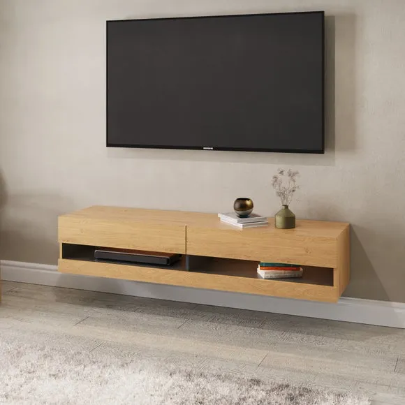 150cm Floating TV Unit with LEDs - Oak