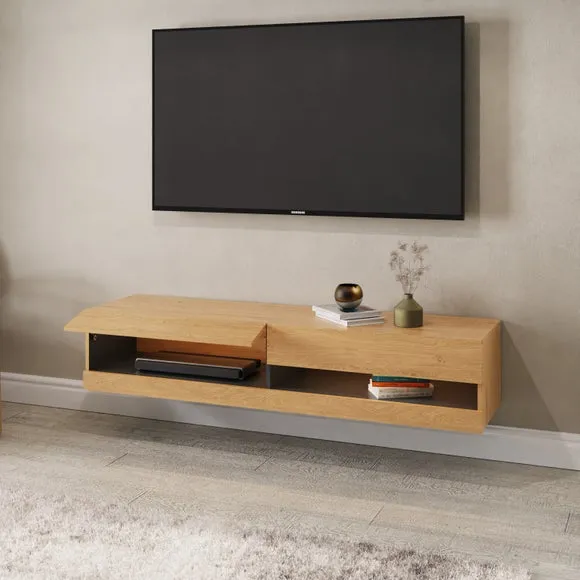 180cm Floating TV Unit with LEDs - Light Oak