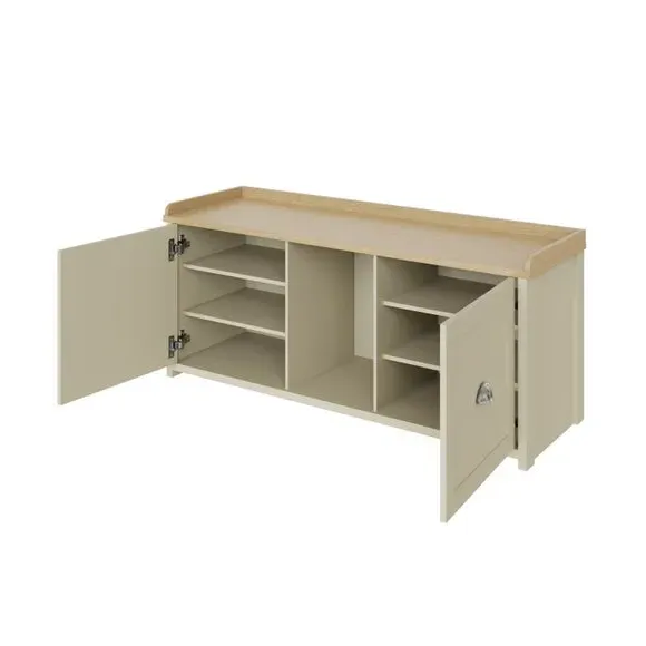 2-Door Storage Bench with Shelving - Cream