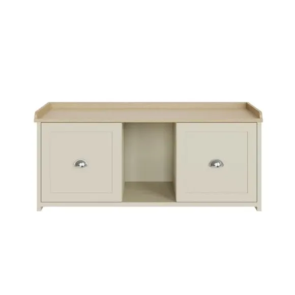 2-Door Storage Bench with Shelving - Cream