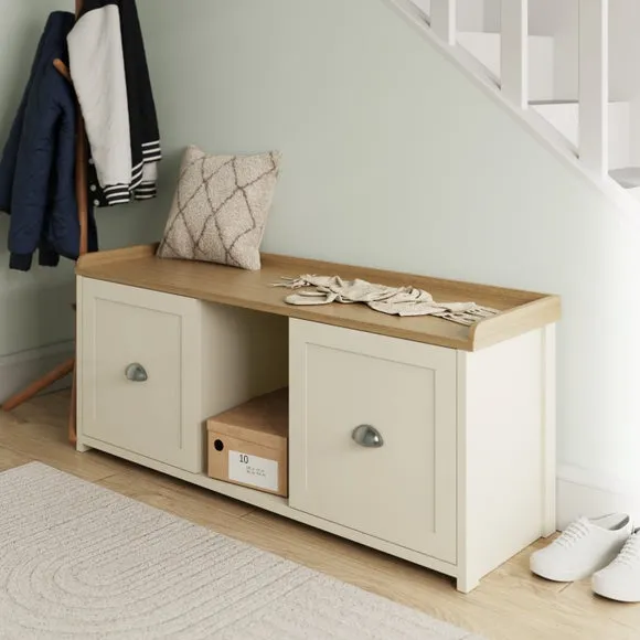 2-Door Storage Bench with Shelving - Cream image