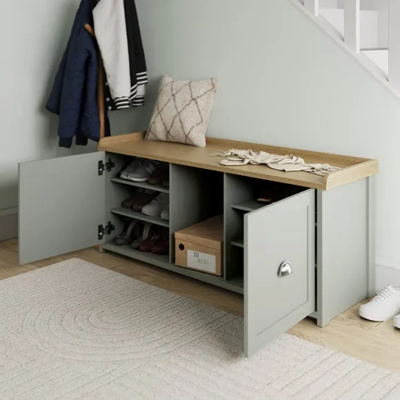 2-Door Storage Bench with Shelving - Grey