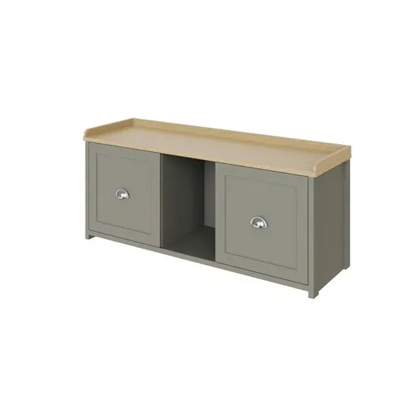 2-Door Storage Bench with Shelving - Grey