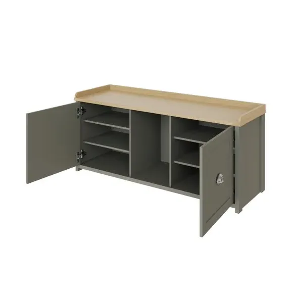 2-Door Storage Bench with Shelving - Grey