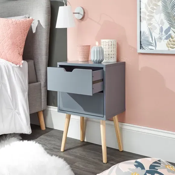 2-Drawer Bedside Table with Cut-Out Handles - Grey